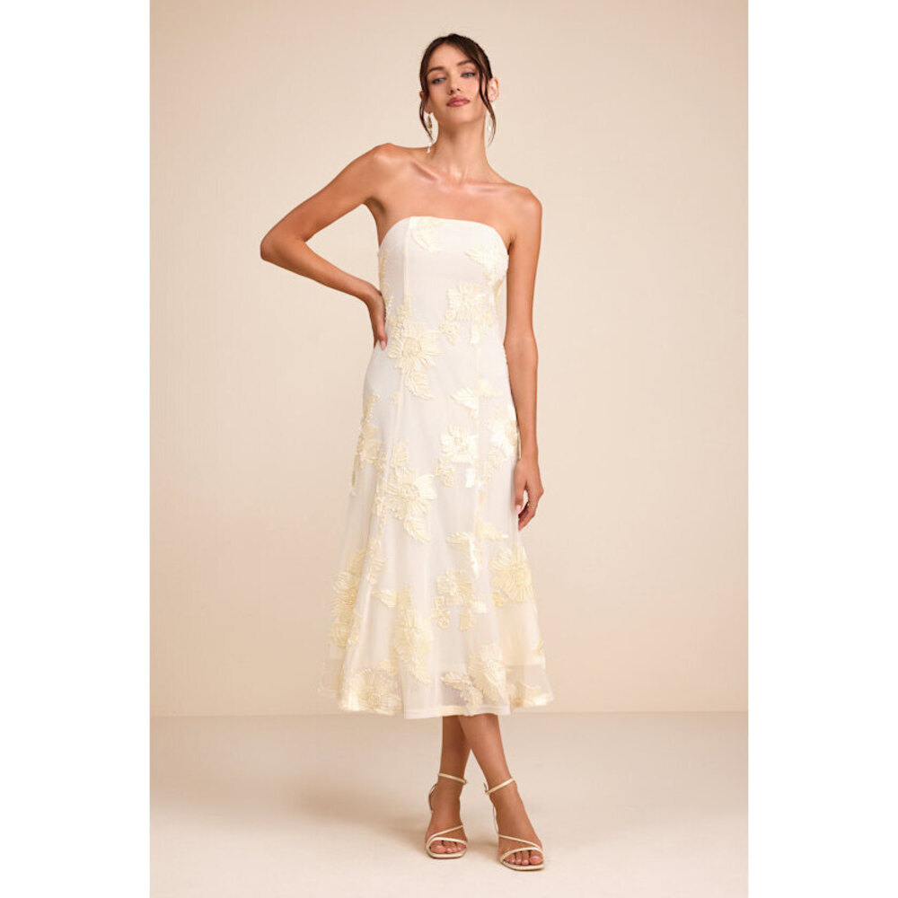 Lulus Taden Ivory Mesh Floral Applique Midi Dress White - Size S